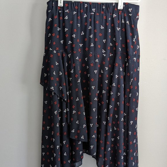 H&M Double Wrapover Chiffon Navy Blue Floral Skirt Women Size 10 - Picture 3 of 4